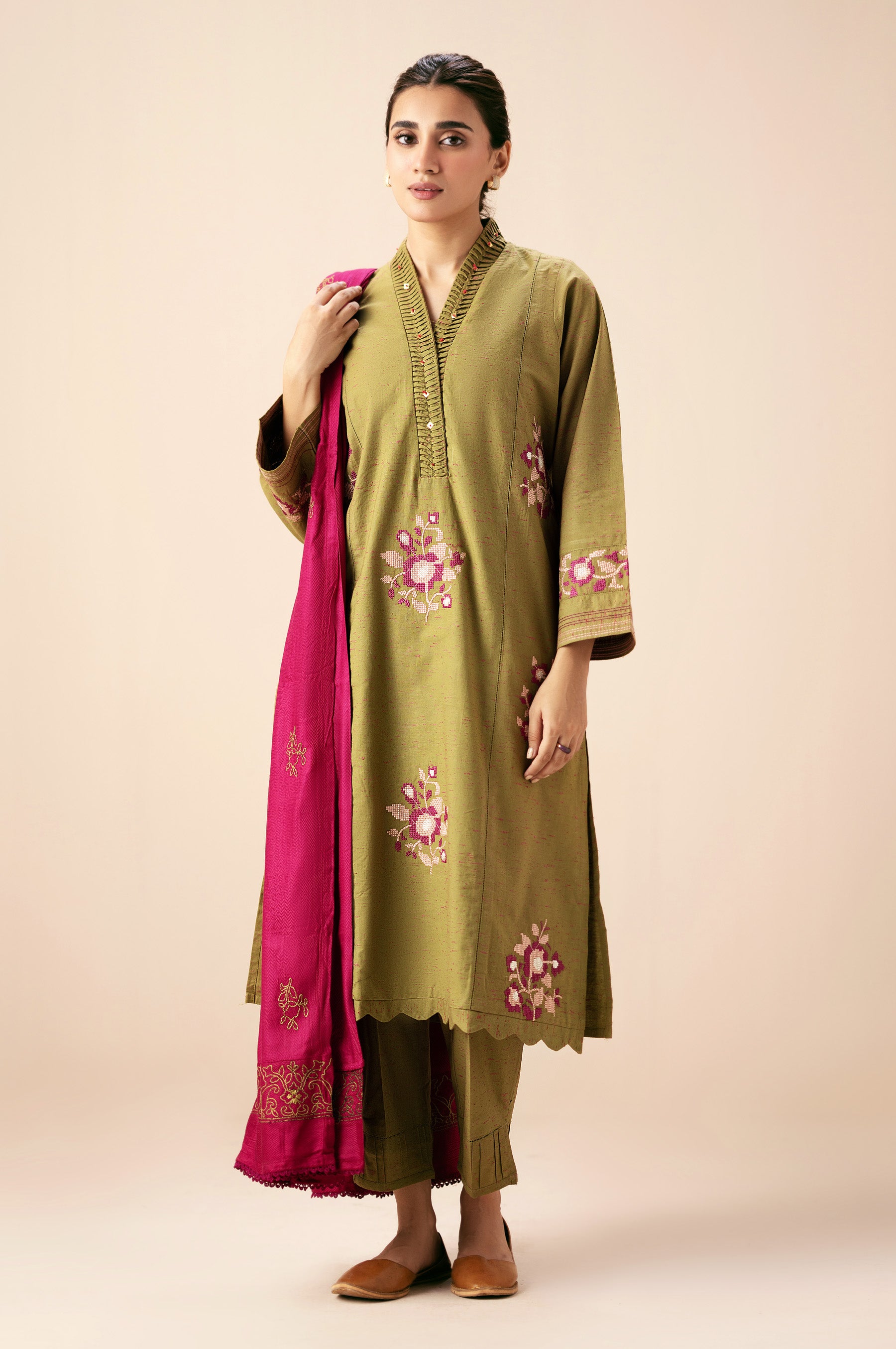 Unstitched 2 Piece Embroidered Multi Neps Suit